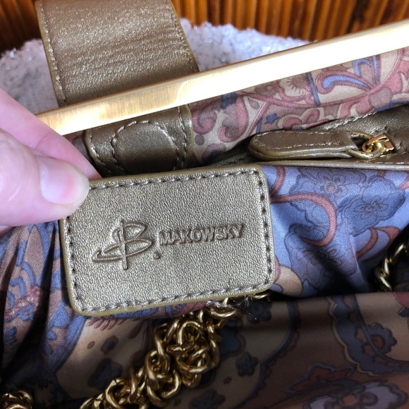 B. Makowsky Gold Tone Leather Clutch/Shoulder‎ Bag